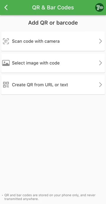 7ID proqramı: QR və ya ştrix kodu əlavə edin