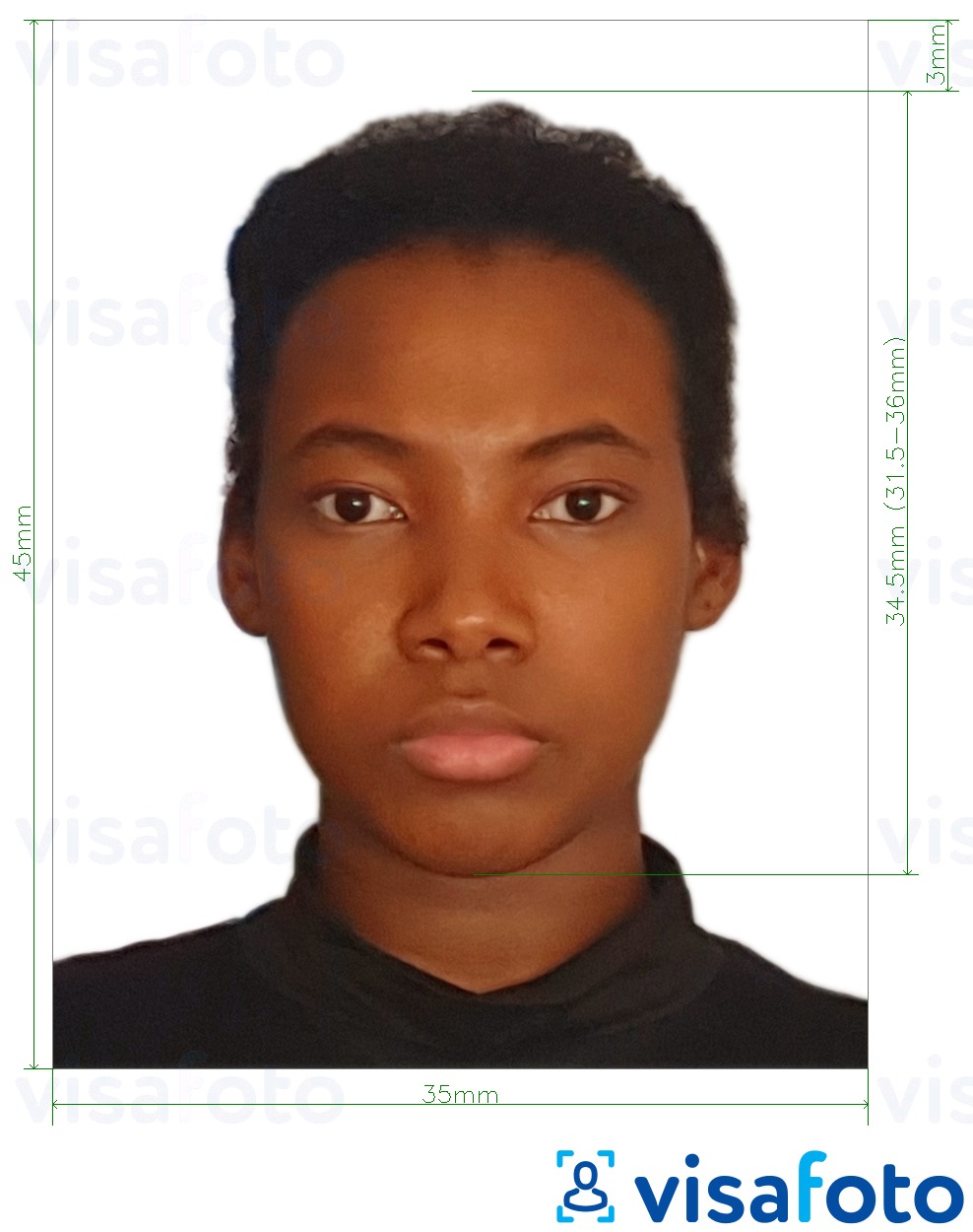 Tam ölçülü dəqiqləşdirmə ilə Burkina Faso pasportu 4.5x3.5 sm (45x35 mm) üçün şəkil nümunəsi