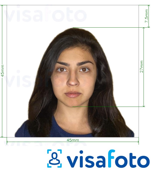Tam ölçülü dəqiqləşdirmə ilə Çili pasportu 4,5x4,5 sm üçün şəkil nümunəsi