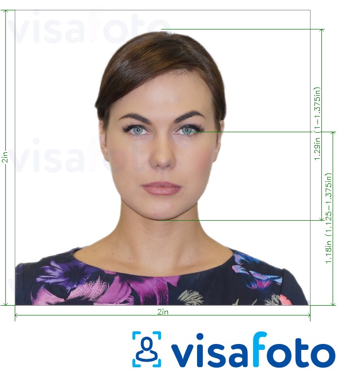 Tam ölçülü dəqiqləşdirmə ilə Yunanıstan Visa 2x2 düymlük (ABŞ-dan) üçün şəkil nümunəsi