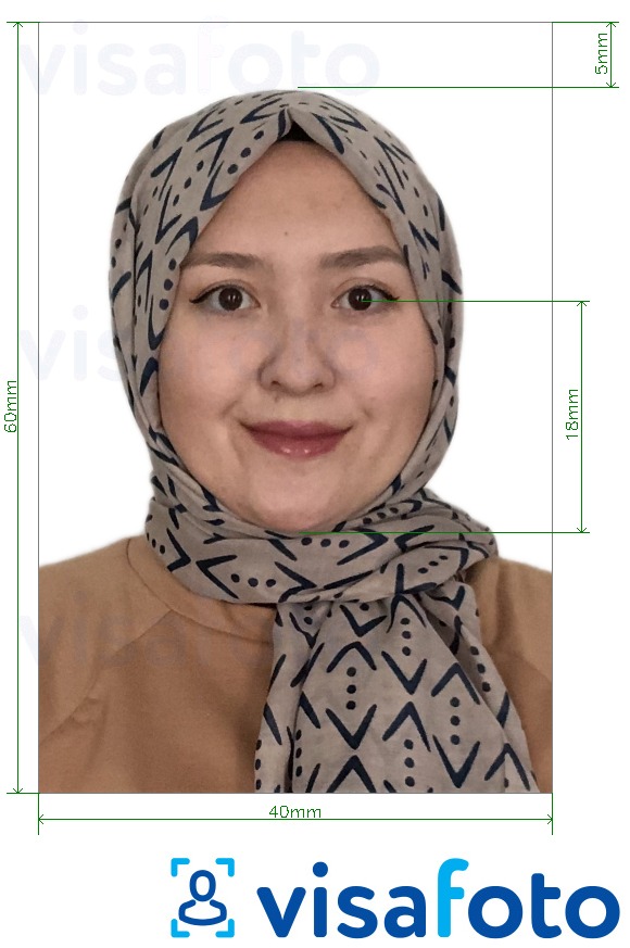 Tam ölçülü dəqiqləşdirmə ilə Qırğızıstan pasportu 4x6 sm (40x60 mm) üçün şəkil nümunəsi