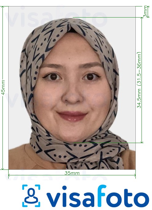 Tam ölçülü dəqiqləşdirmə ilə Qazaxıstan pasportu 35x45 mm (3.5x4.5 sm) üçün şəkil nümunəsi