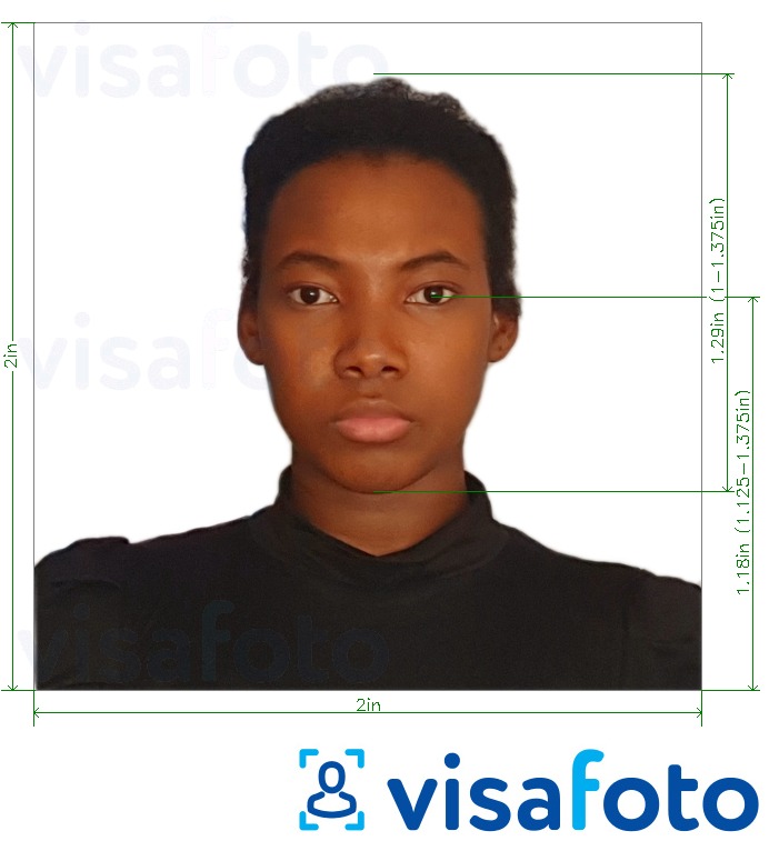 Tam ölçülü dəqiqləşdirmə ilə Namibiya pasportu 2x2 düym (51x51 mm) üçün şəkil nümunəsi