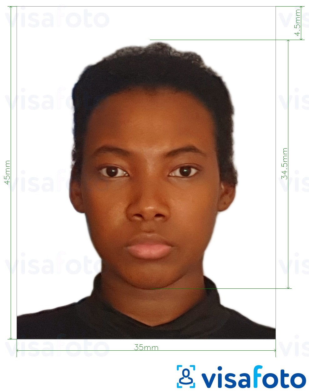 Tam ölçülü dəqiqləşdirmə ilə Nigeriya pasportu 35x45 mm üçün şəkil nümunəsi