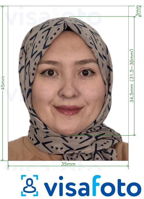 Tam ölçülü dəqiqləşdirmə ilə Özbəkistan pasportu 35x45 mm üçün şəkil nümunəsi